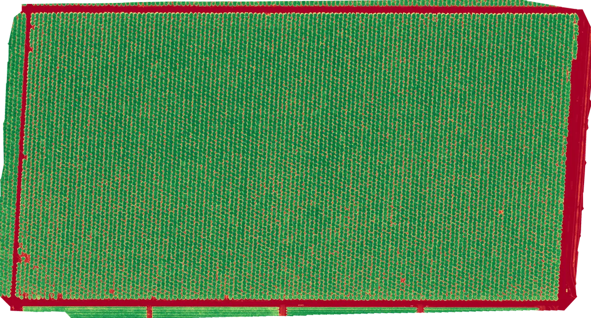 NDVI map with one area of lower vegetation response marked for inspection
